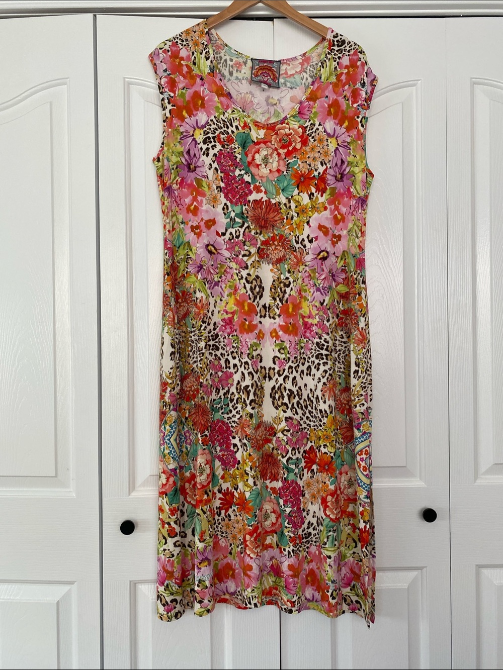 Johnny Was Multicolor Floral & Leopard Maxi Dress - Pink, Red, Green, Orange